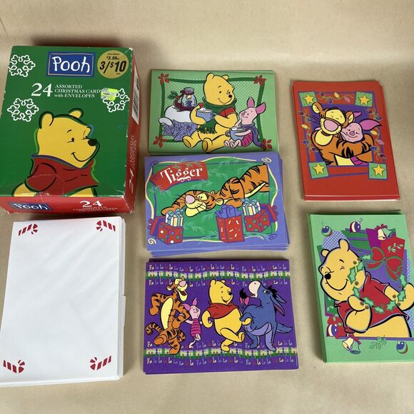 34 VTG 2000s Christmas Cards Base On Disney “ Winnie The‎ Pooh” - 5 Designs - Picture 1 of 14